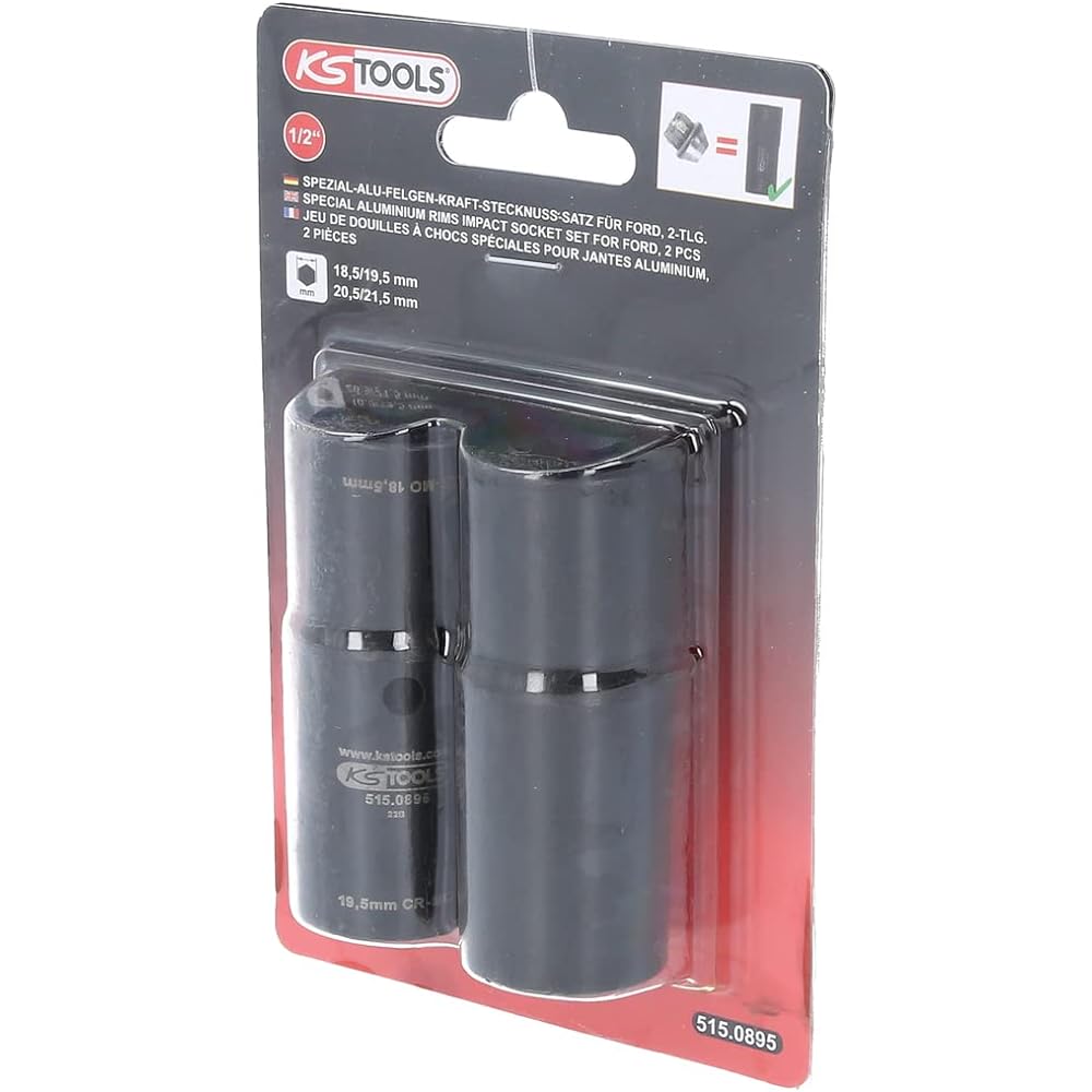 KS Tools 1/2" Special Aluminum Rim Impact Socket Set for Ford 18.5 / 19.5 / 20.5 / 21.5 mm 2 pieces 515.0895