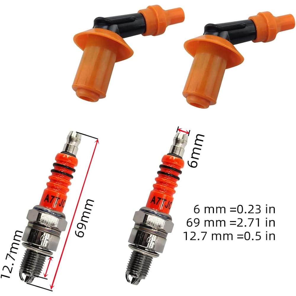 GY6 Ignition Coil A7TC Electrode Spark Plug Electrode Spark Plug Cap Ignition Coil Wire Plug GY6 49cc-150cc ATV Go Kart Moped (Yellow)