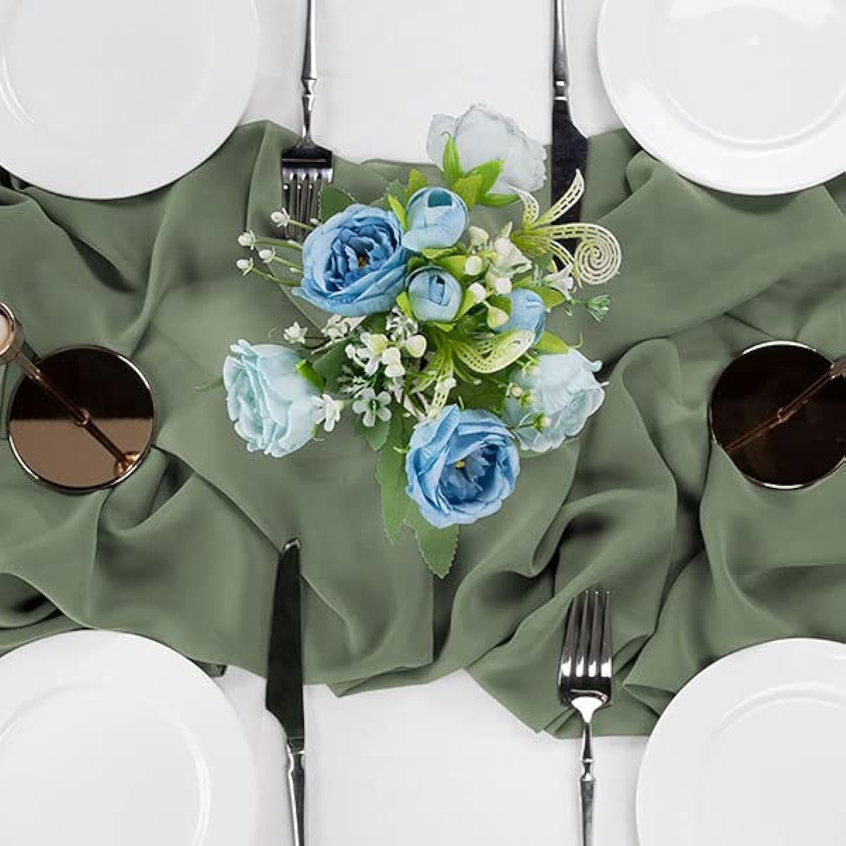 Aviviho Sage Green Chiffon Table Runner 10ft Long Wedding Table Runner Sheer Table Runner 29x120inch Rustic Gauze Table Runner for Wedding Birthday Party Bridal Baby Shower Cake Table Decoration