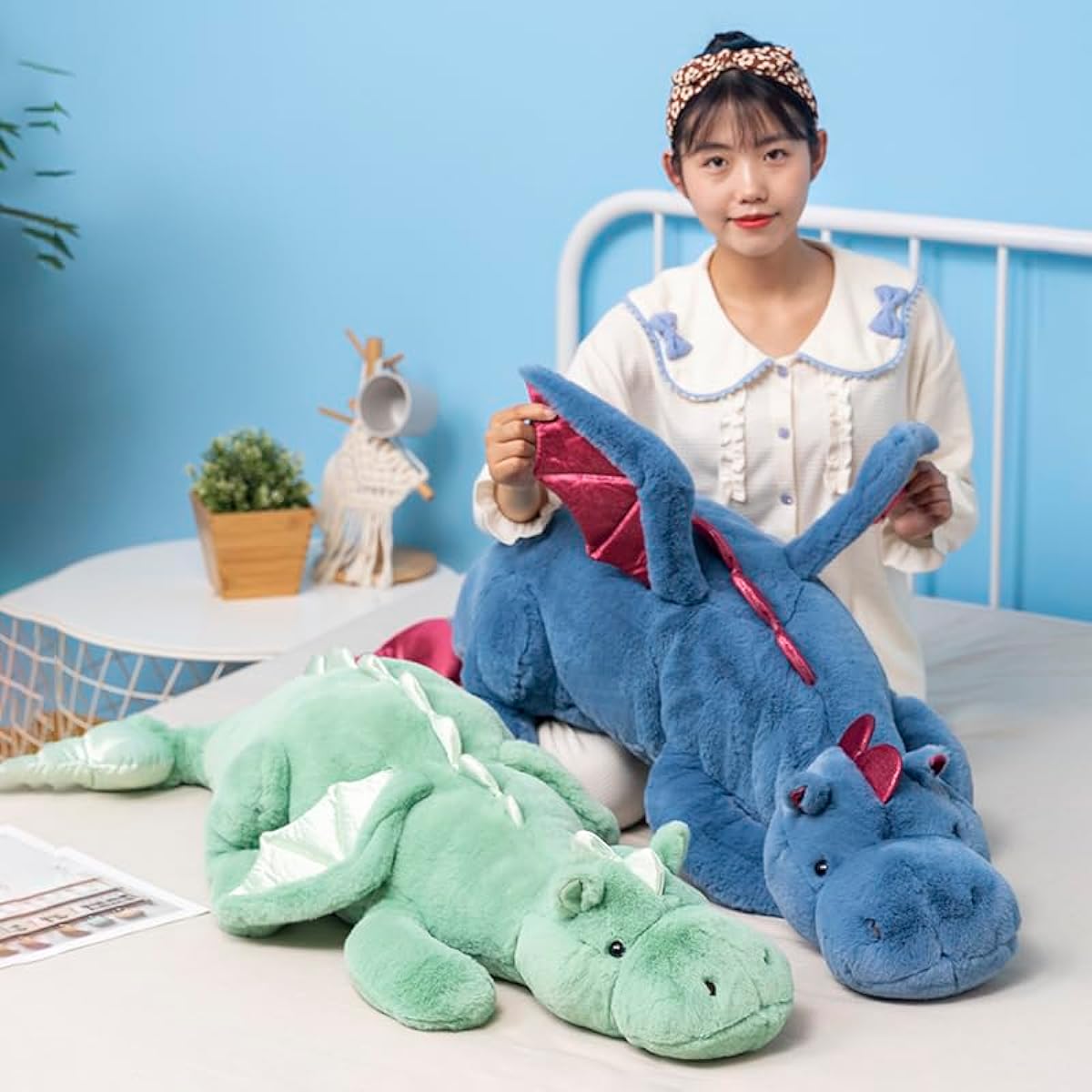 Ololele Dragon Plush Toy 35.4 Inch Medium Kids Pink White Green Blue Very Cute Stuffed Dragon