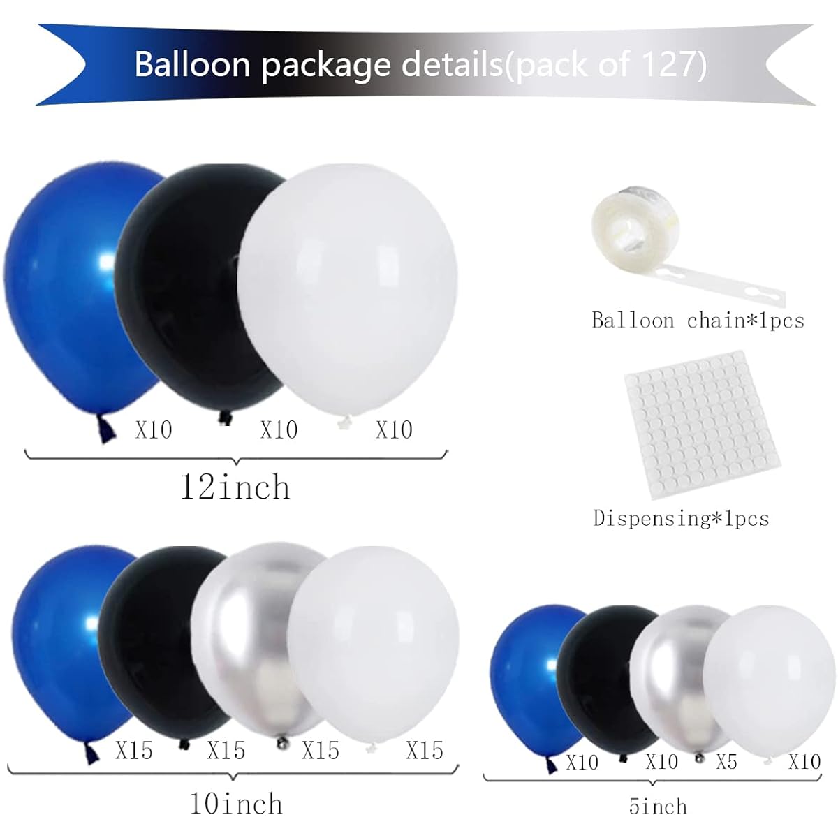 Blue Black White Silver Balloon Garland Arch Kit 127 Pieces Royal Blue Black White Balloons Metallic Silver Balloons Boys Birthday Baby Shower Outspace Video Game 2023 Graduation Party Decorations
