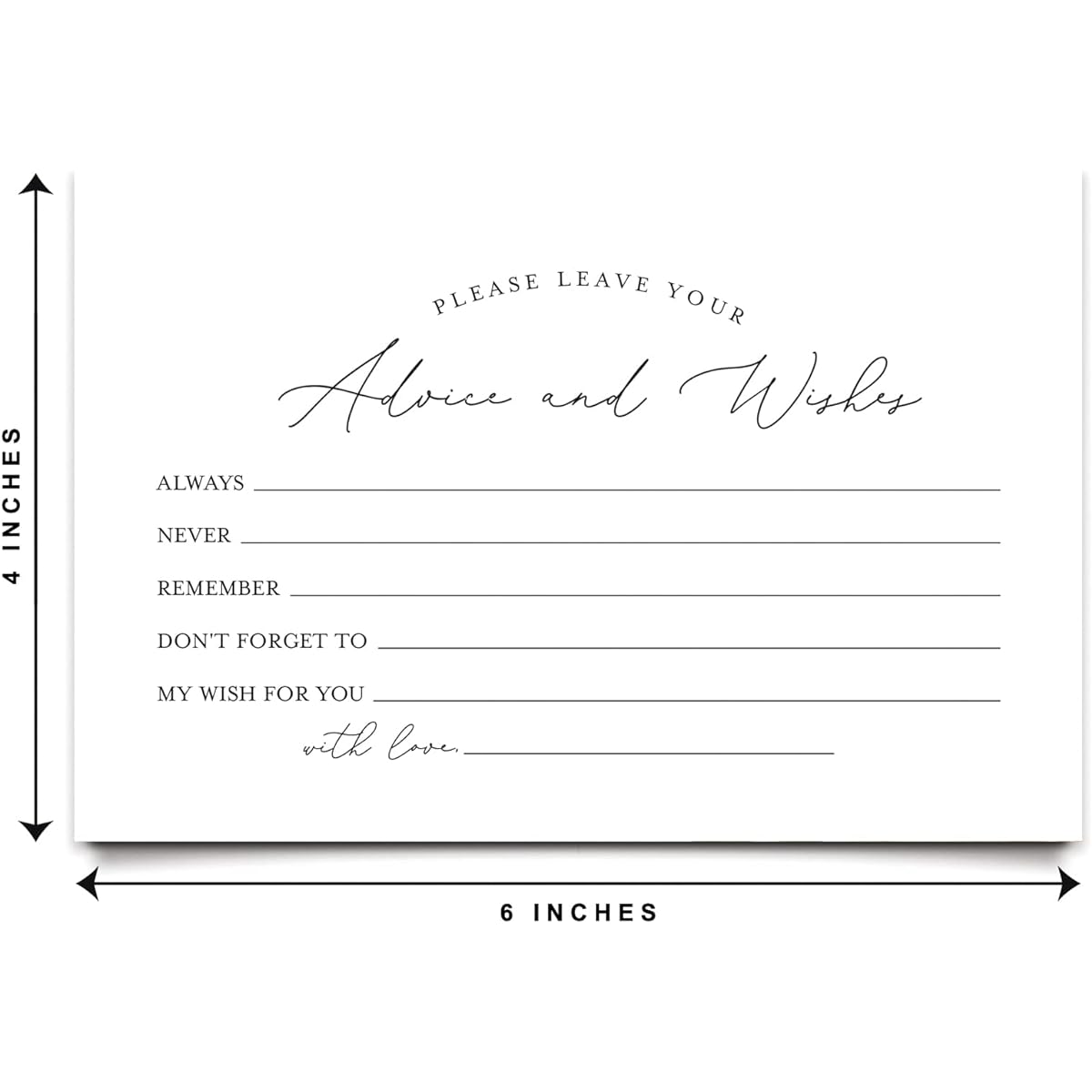 Bliss Collections Mad Libs Advice and Wishes Cards Modern Calligraphy for Bridal Shower, Wedding, Baby Shower, Graduation Party, Retirement, Groom Words of Wisdom, 4" x 6" Cards (50 Cards)