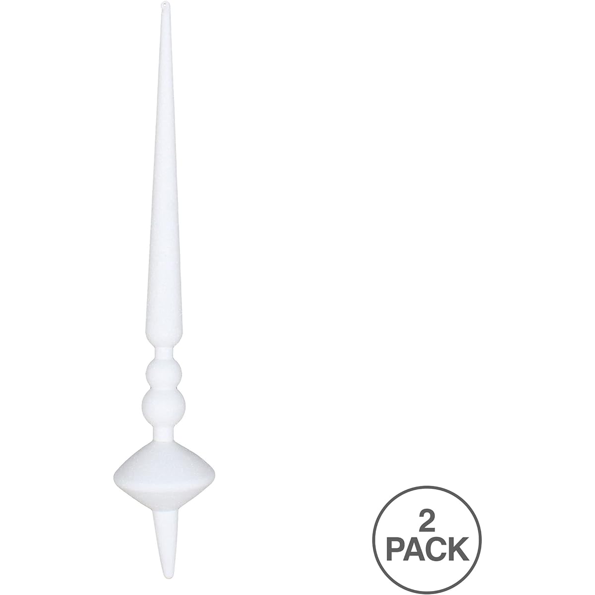 Vickerman 18" Glitter Cupola Finial Ornaments Shatterproof Plastic Holiday Christmas Tree Decorations, Pack of 2, White