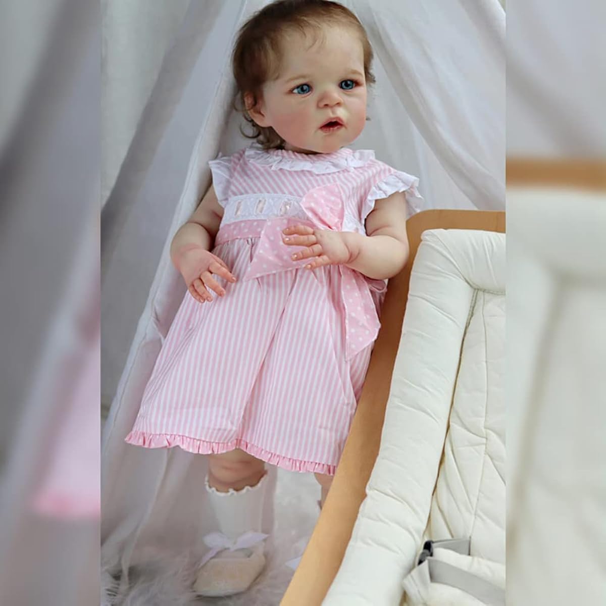 LONIAN 24" Painted Finished Girl Doll Reborn Toddler Popular Lifelike Soft Touch 3D Skin Art Doll (Blue Eyes)
