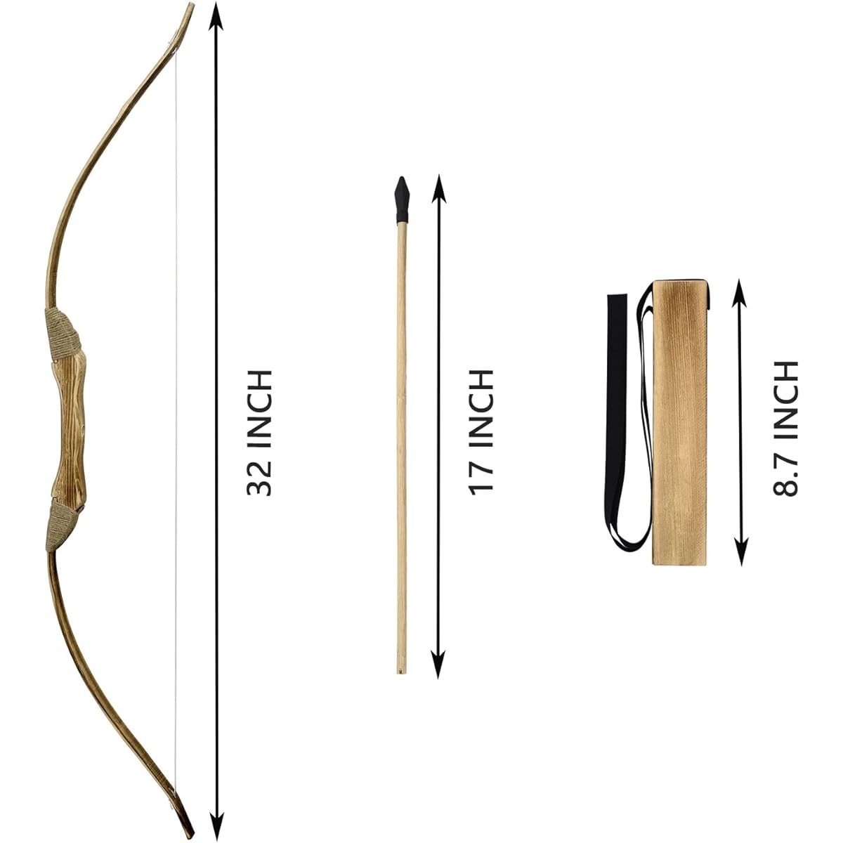 Wooden Bow and Arrow Set Handmade 32" Kids Bow and Arrow Toy Bow and Arrow for Kids 4-6 8-12 Gifts for Kids Youth Boys Girls