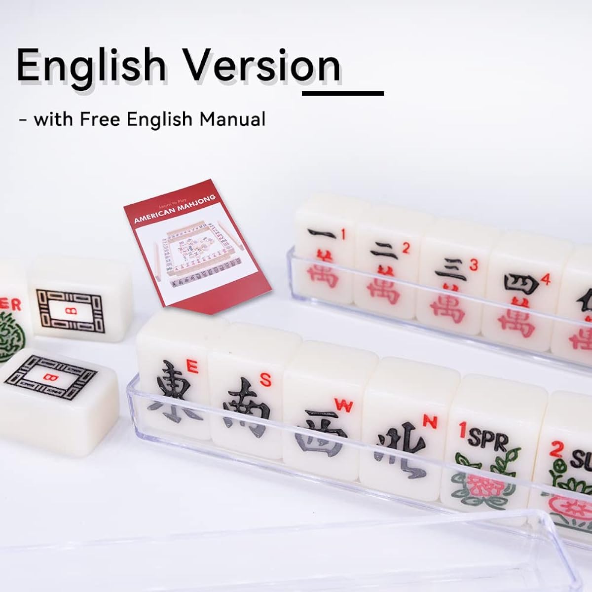 drizzle Travel Mini American Mahjong Set - 166 White Tiles, 0.8" Jokers, White Melamine - Includes Rack, Pusher and Instructions, Cat