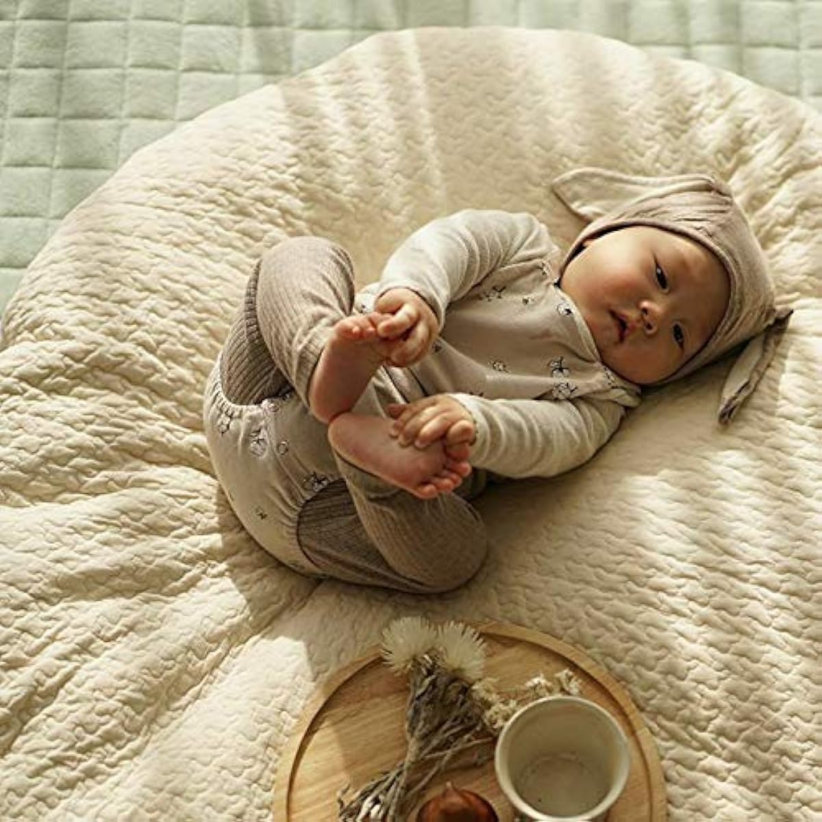 Ible style quilted cushion with fully washable cover Cloud pattern 100 x 100cm round stone gray cucan milk home MILKHOME Ible cushion stylish baby rice cracker cushion rice cracker cushion nap cushion white washable baby baby room
