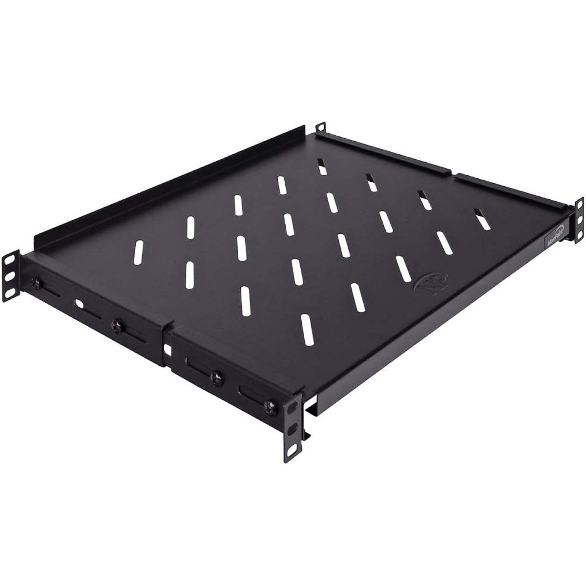 NavePoint Vented 4 Post Shelf Adjustable Black 350mm Depth 1U 240lb Cold Rolled Steel CE Compliant