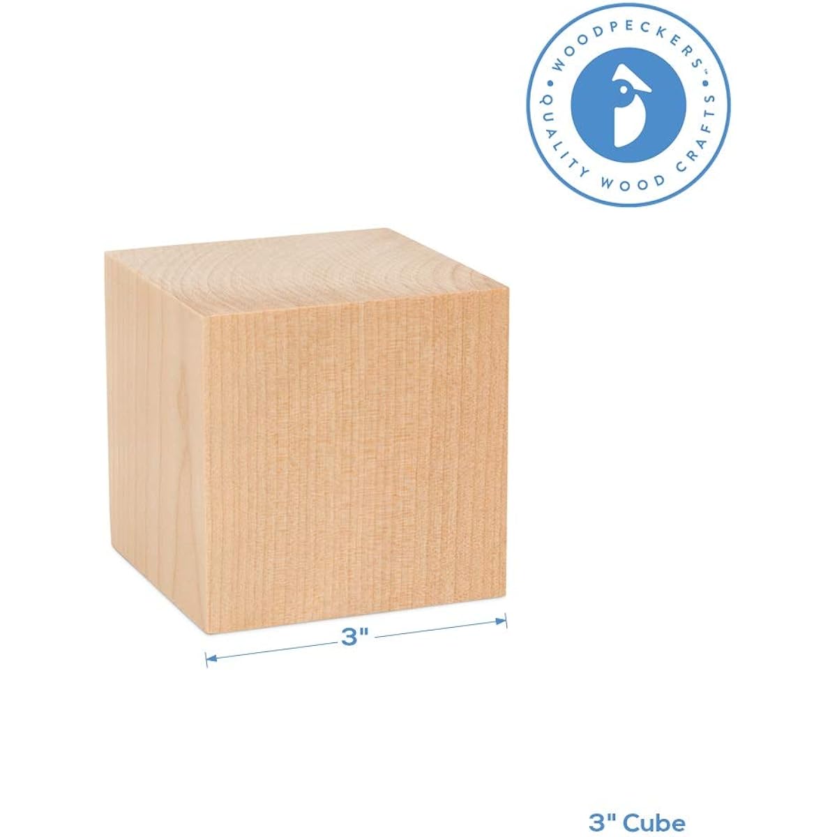 Woodpeckers Wooden Cubes 3 Inch Unfinished Wooden Square Blocks for Baby Shower, Puzzle Making, Crafts, DIY Projects, Pack of 25 (WC-3-25)
