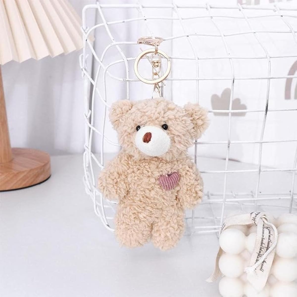 Brown Bear Pink Heart Mini Plush Backpack Stuffed Animal Keychain Toy Soft Cotton Keychain Gift Party Bag DIY Keychain Craft Plush Toy Bear Keychain Car Accessories, Brown