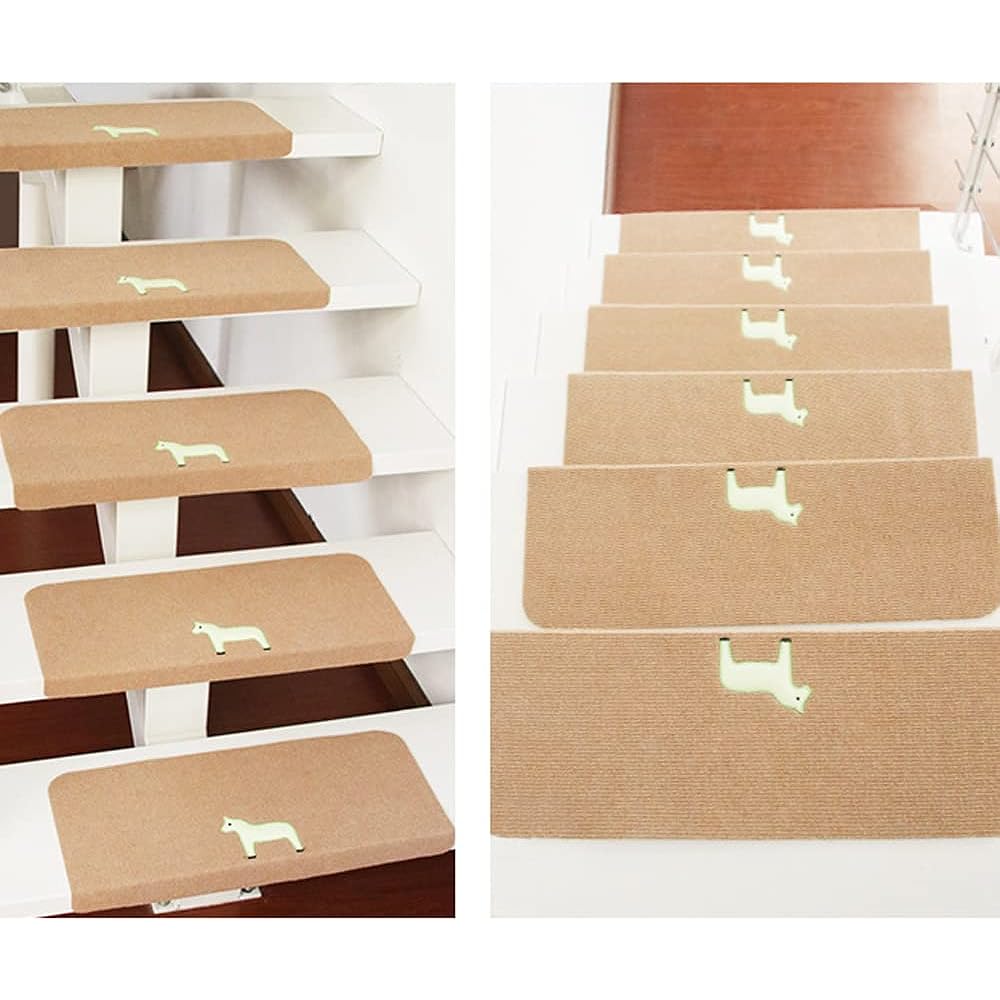 YMR Stair Mat Anti-Slip, Soundproof, Luminous, Small Horse Scratch Prevention, Foldable, Approx. 55 x 22 cm, Step Mat, For All Seasons, Adsorption Type, Washable, Set of 15 (BROWN, 55 x 22 CM)