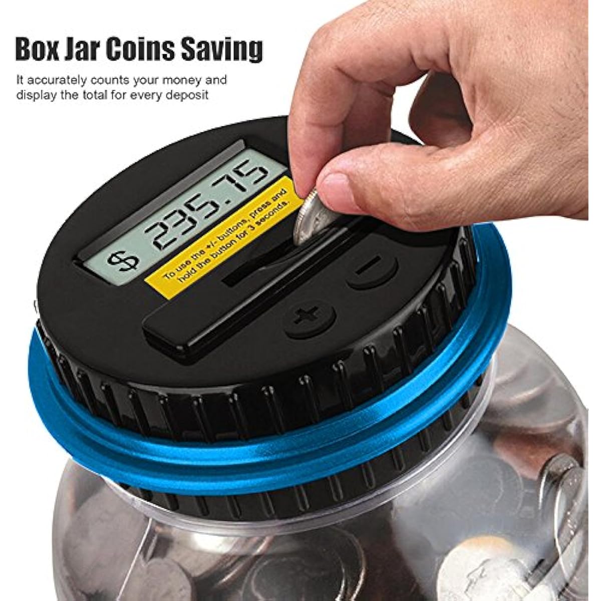 ALLOMN Piggy Bank 1.8L Digital Piggy Bank LCD Display Large Capacity Automatic Coin Counting Jar Money Box for Kids Adults Boys Girls Christmas Birthday New Year Gift