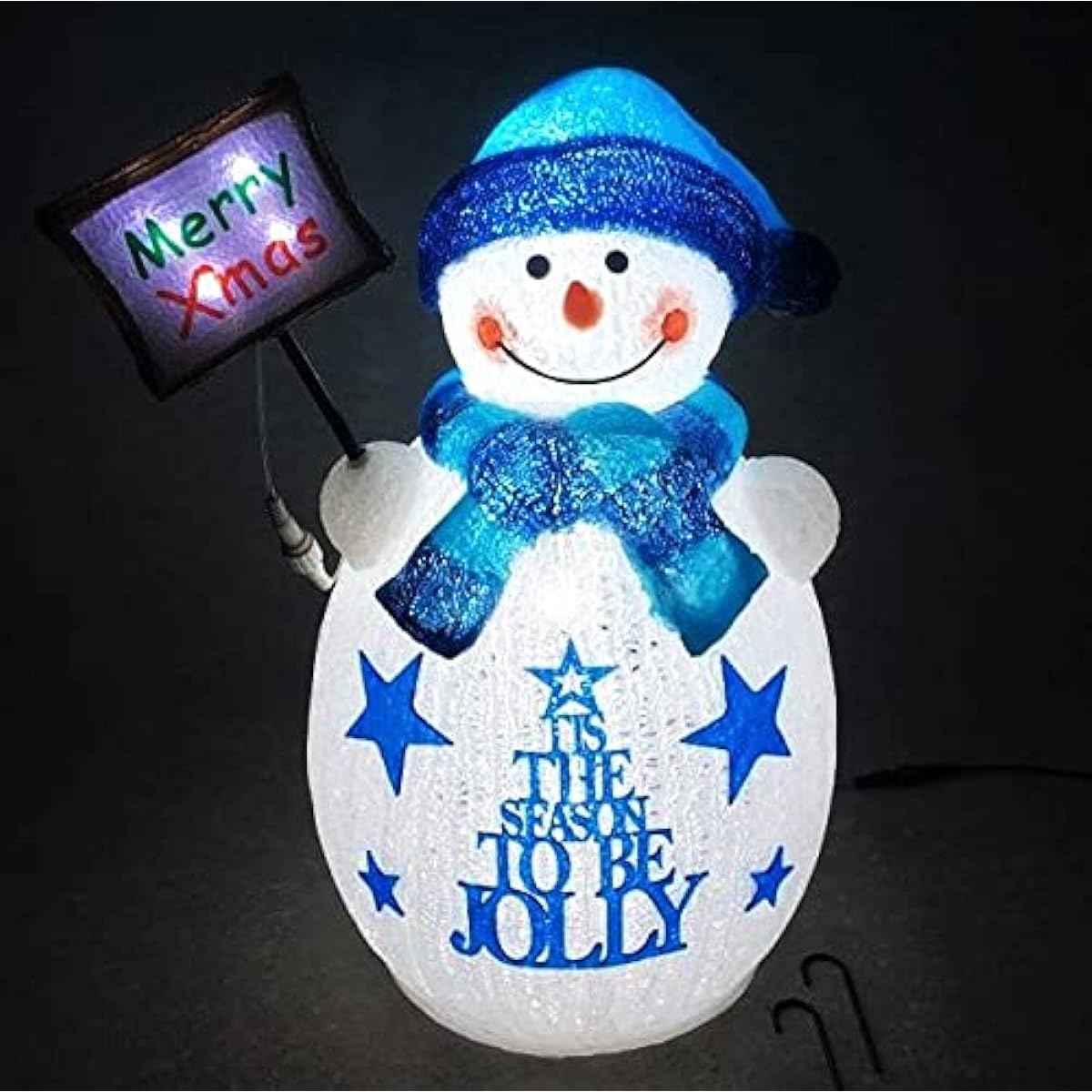Placard & Snowman WELCOME & MERRY CHRISTMAS Snowman holding a board Height 51cm LED illumination Christmas motif Crystal brilliant finish Outdoor use