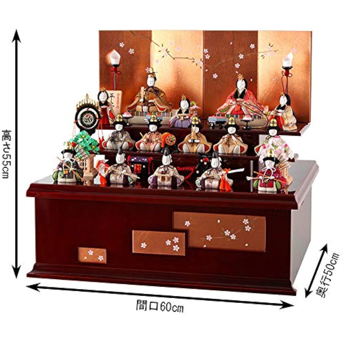 Hina Dolls by Isshu, Hina Dolls, Wooden Doll Decorations, Compact Storage Decorations, Three-Tier Decorations, 15-Person Decorations, Made by Isshu Kimura, Heian Dolls, No. 14 h063-id-019