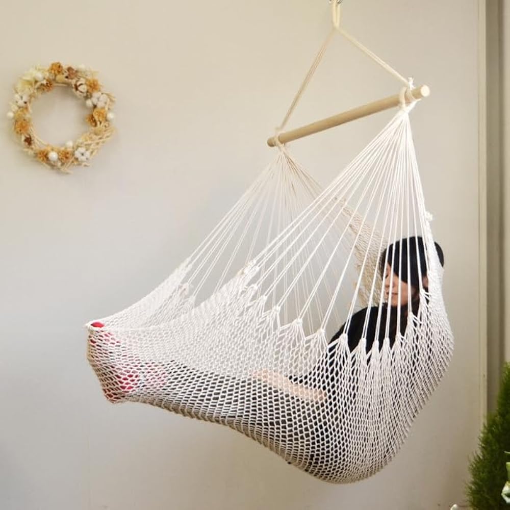 TOCOTABI Cradle of Bliss Chair Hammock for 1 Person Cotton Hanging Nylon Belt Steel Carabiner (Length 90cm, Adjustable Belt Length)