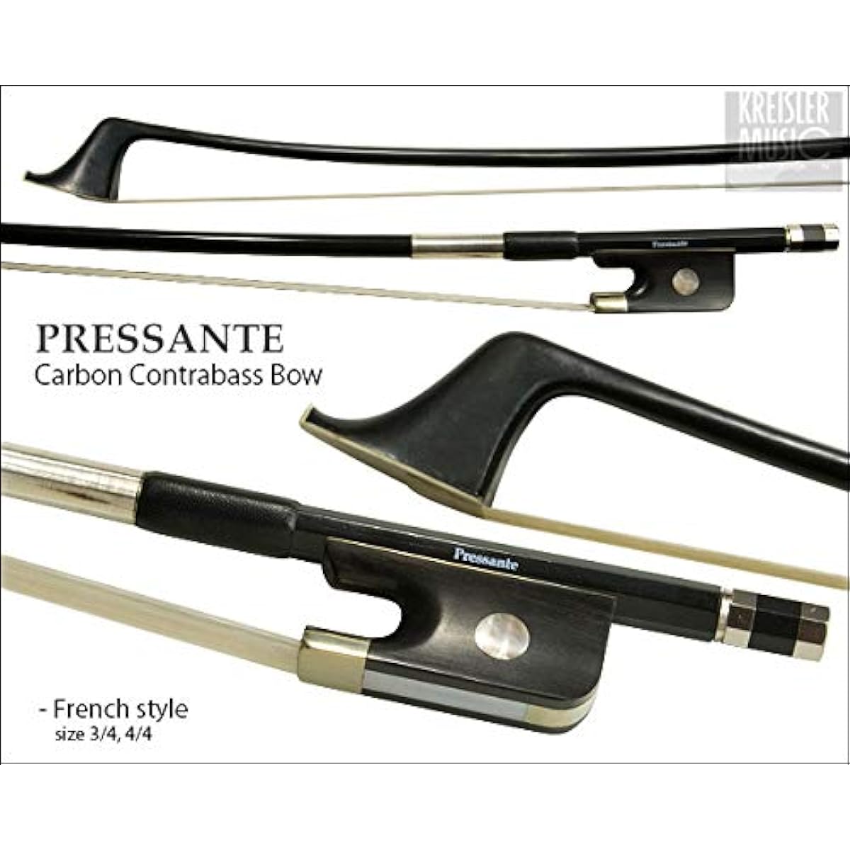 PRESSANTE Double Bass Bow, High Quality Carbon, Cupronickel Specification, French, 3/4 (Universal 4/4) Size