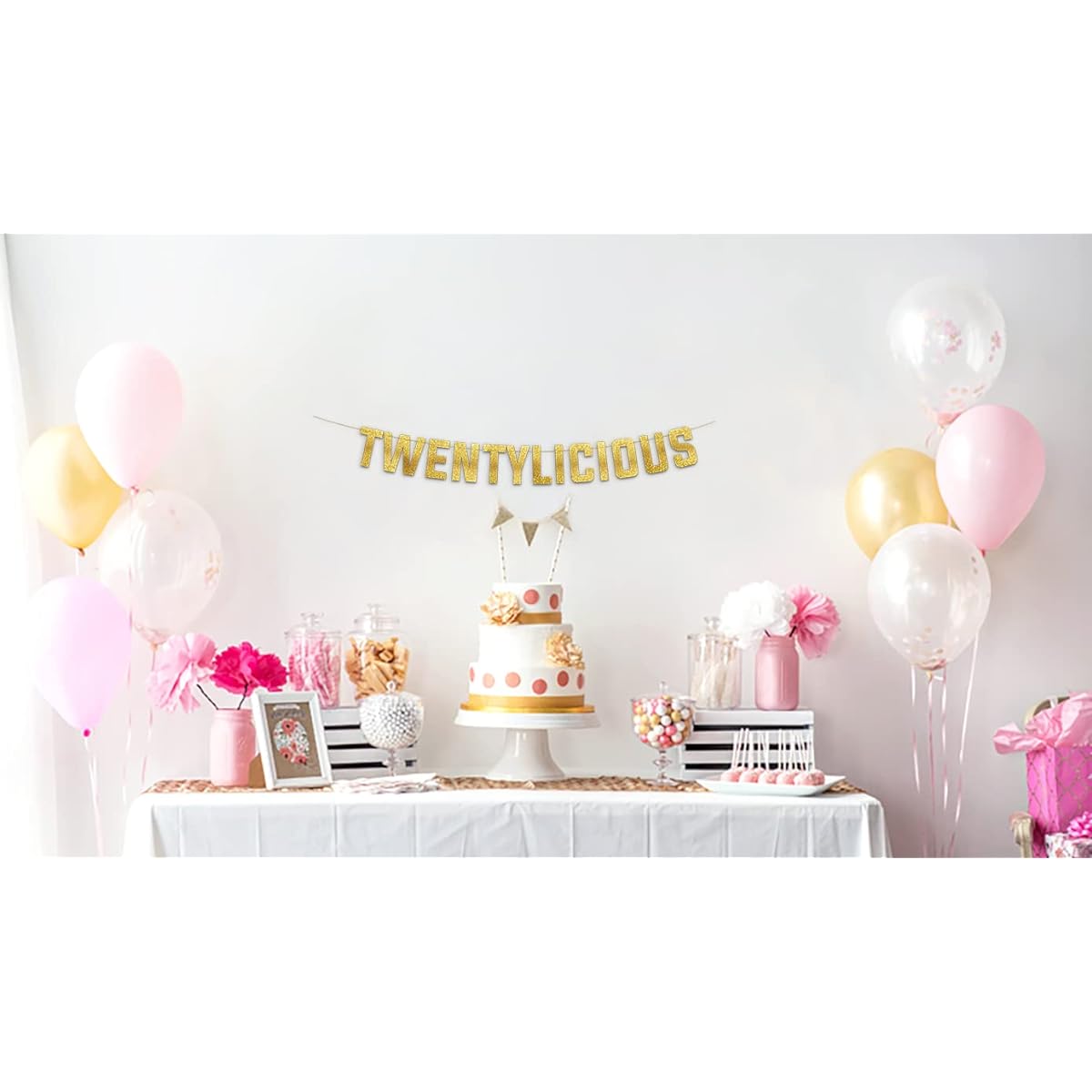 Twentylicious Gold Glitter Banner - 20th Birthday Party Banner - 20th Anniversary Decorations - Milestone Birthday Party Decorations