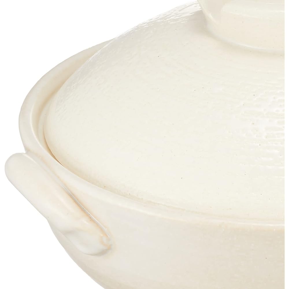 Saji Pottery White 25cm Banko Ware Earthen Pot No. 8 White Brush Grain 27-911