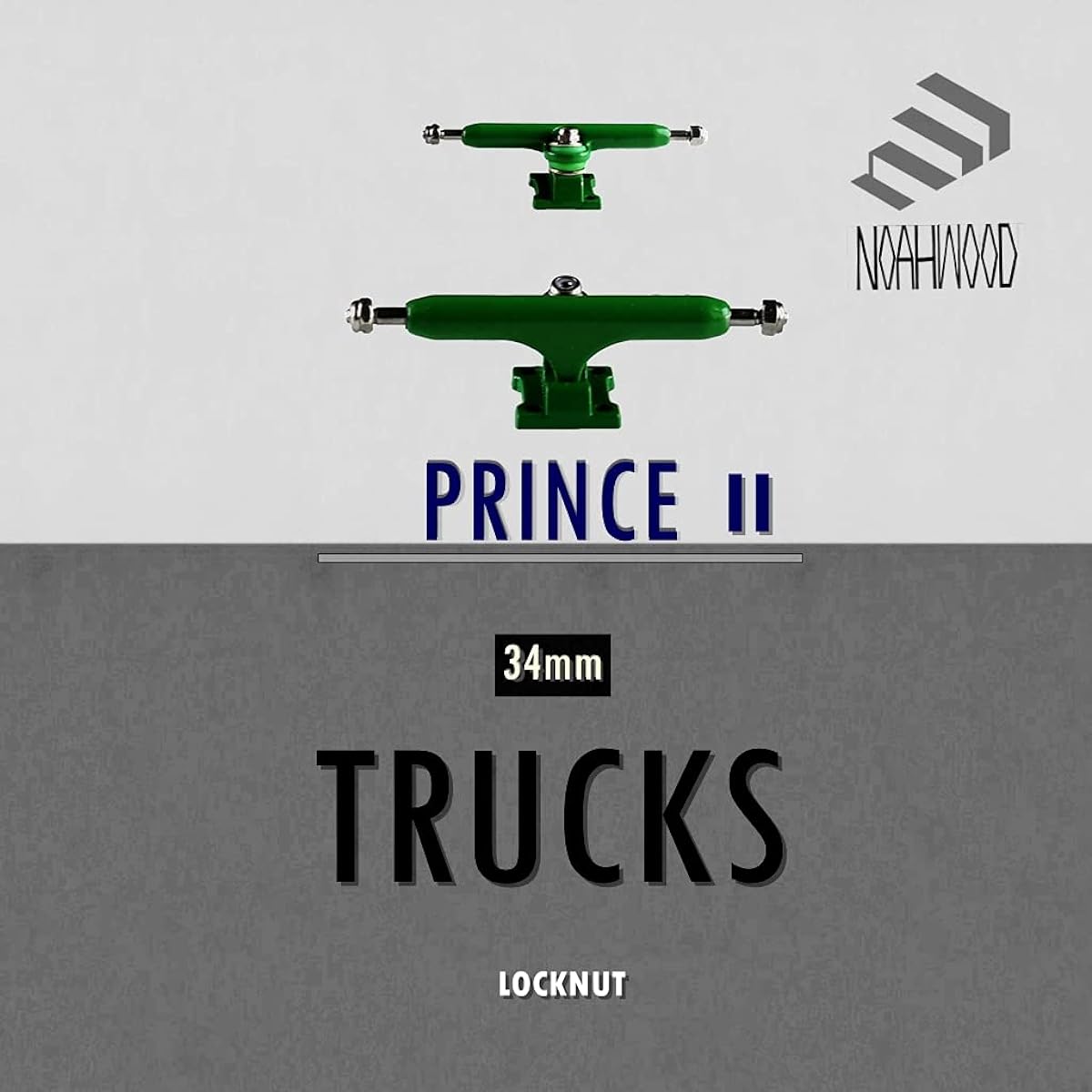 NOAHWOOD Fingerboards Parts PRO Classic White Wheels (Red Logo Class-4 Bearings 4pcs/Set) + Professional Prince II Trucks (34mm) + Self-Locking Nuts Update (Green)