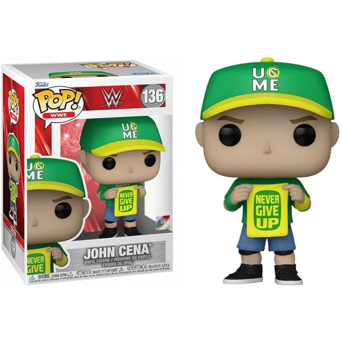 POP WWE: John Cena (Never Give Up) Funko Vinyl Figure (with Compatible Box Protector Case), Multicolor, 3.75 Inch