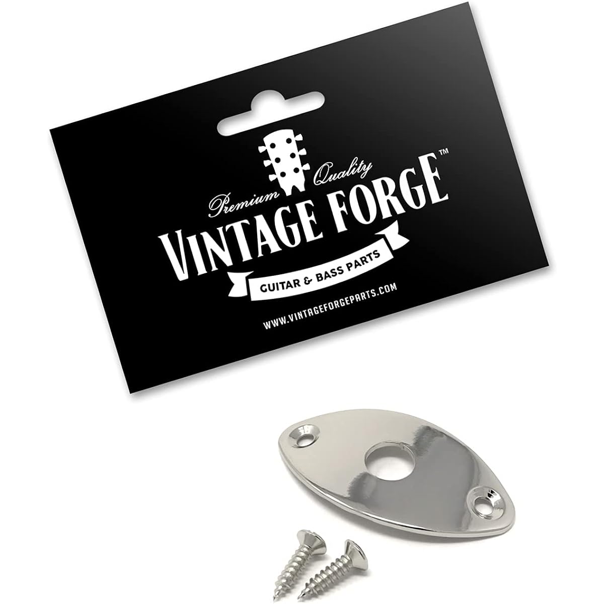 Vintage Forged Nickel Oval Jack Plate for Guitar and Bass - Screw Included - Curved Metal Football Shape - JPF30-NKL
