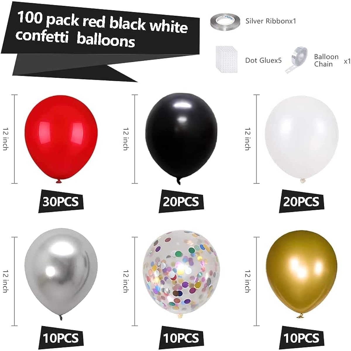 Red Black Gold Balloon Garland Kit 100pcs Red Black White Gold Silver Confetti Balloon Arch Casino Poker Birthday Wedding Graduation New Year Party Decoration Supplies