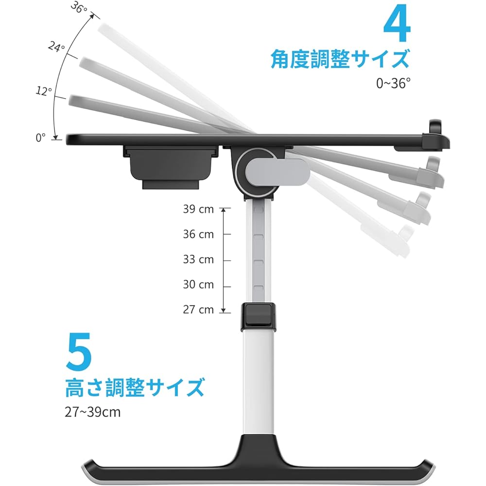 SAIJI Folding Mini Table "Enhanced Stability Version" Desk, Low Table, Bed Table, Laptop Computer, Chabudai, Large Capacity Top Board, Angle, Height Adjustment, Drawer, Includes Book Stand, Surface PVC Processing, 40kg Load, Lightweight, Studying, Meals,