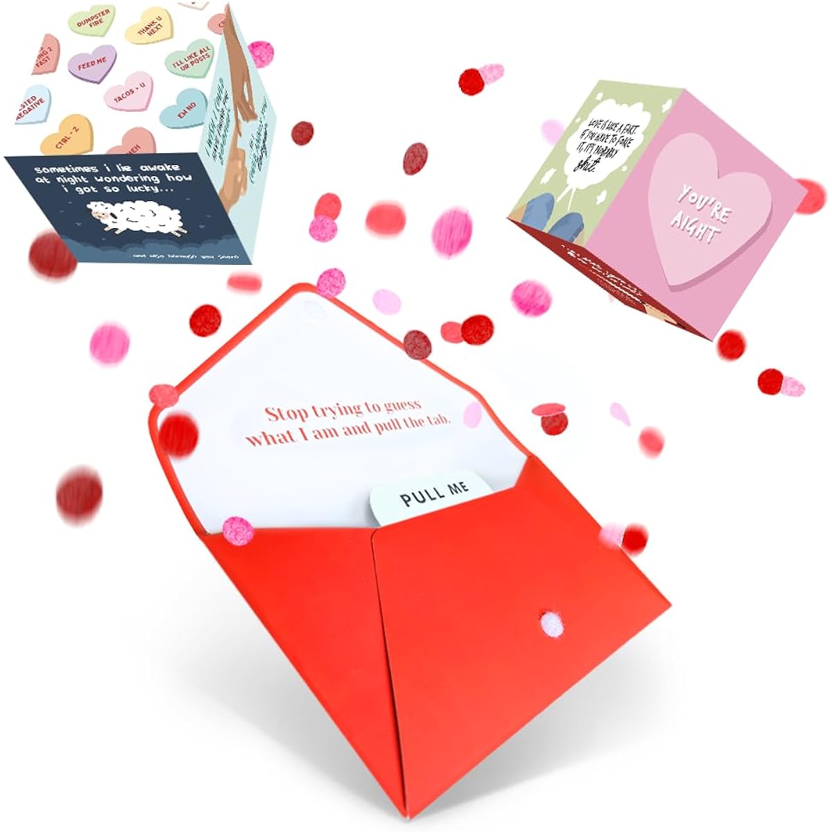 Valentine's Day 3D Pop-up Greeting Card - Dual Image Cube Original Surprise & Confetti Explosion - Prank Gift Card (Funny)