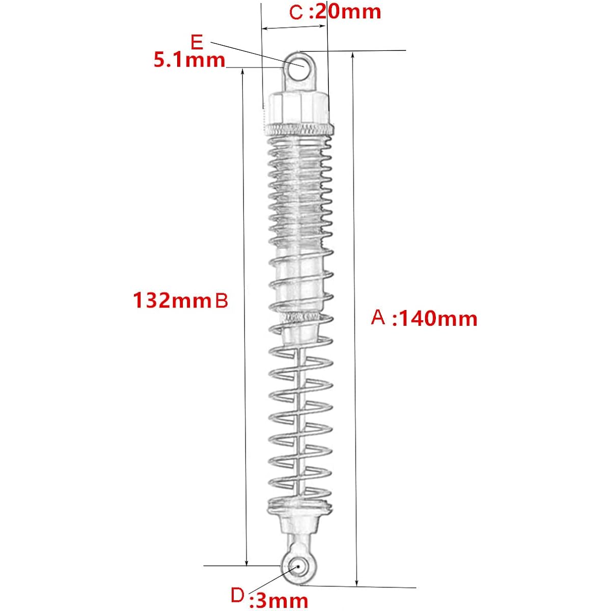 RC Shock Absorber 140mm Oil Adjustable RC Damper Set with Spring for 1/8 RC Car Buggy Truck Hsp Hpi Losi Axial Upgrade Hop-up Parts 4pcs/Set (Yellow)
