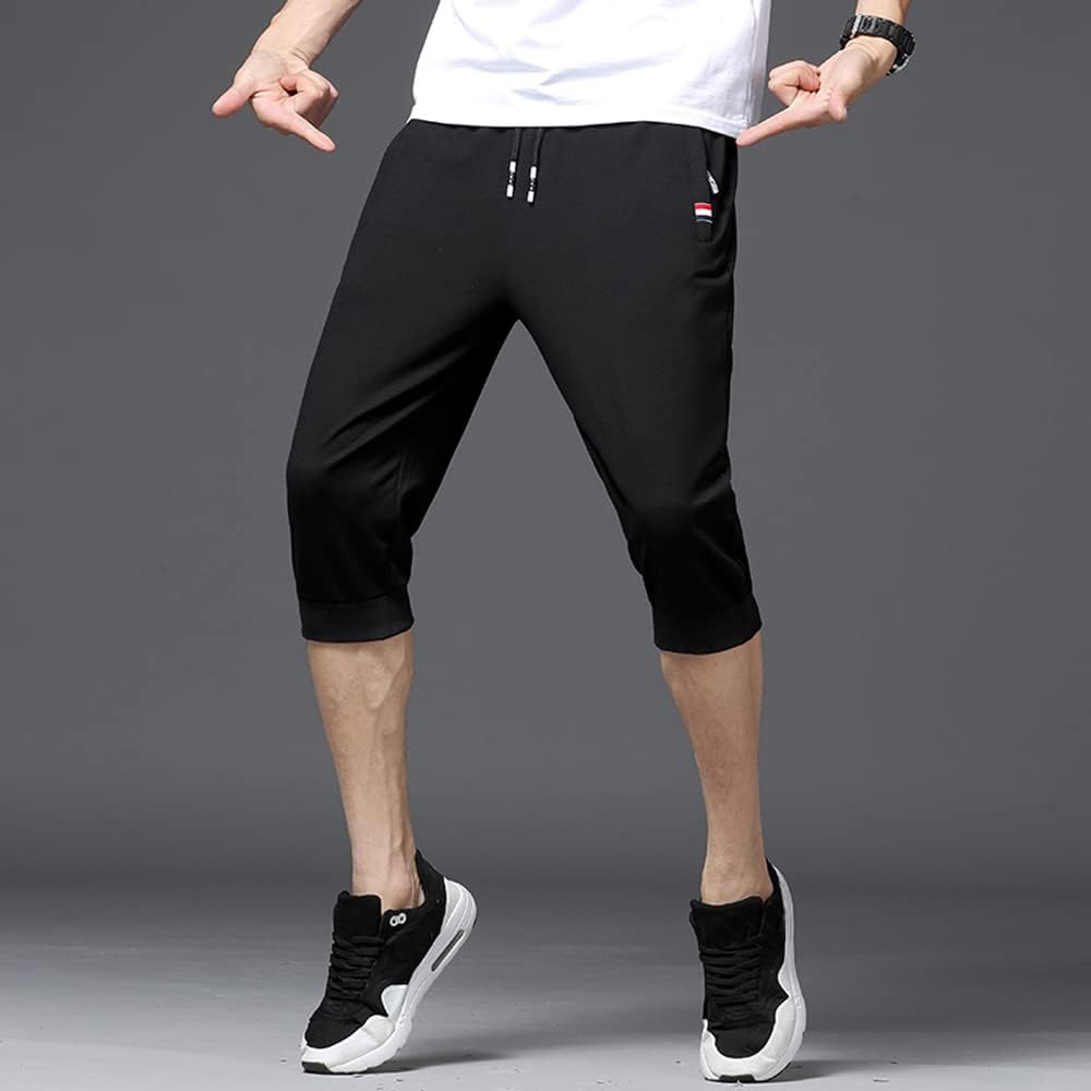 CLARIBEL Training Pants Men's Sports Fitness Pants Short Outdoor Plain Jogger Pants Sweatshirt Gym Wear Running 3/4 Length Cotton