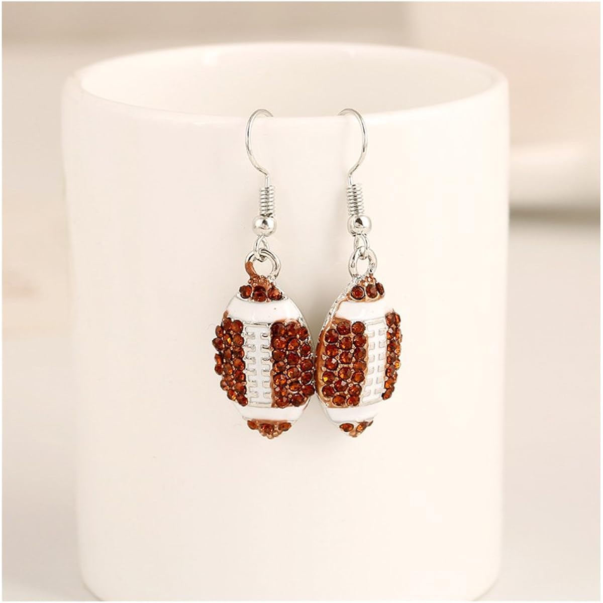 FOTTTCZ Fashion Inlay Imitation Diamond American-Football Shape Earrings,American Football Pandent Earrings Inlay Earrings Dangler