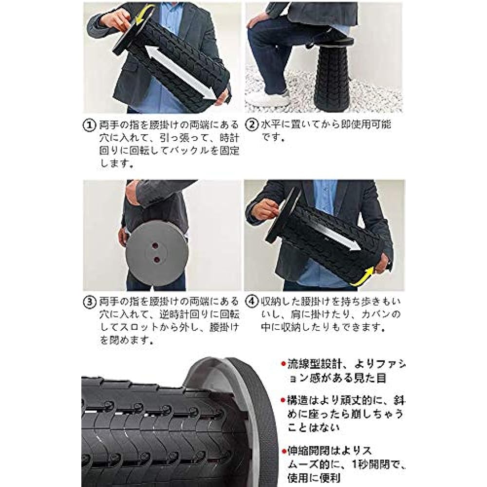 KMAKII Folding Chair, Lightweight, Compact, Load Capacity 180kg, Outdoor Camping Chair, 12 Level Height Adjustment, 6.5-45cm, Portable, Can Open and Close in 1 Second, Telescoping Stool, Waterproof, with Handle, Shoulder Bag, Portable, Fishing/Fests/Spor