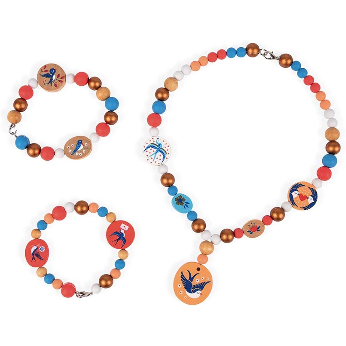 Janod Birdy Swallow 220 Wooden Beads Craft Set - Dexterity and Motor Skills Toy for Ages 6 and Up (J06671)