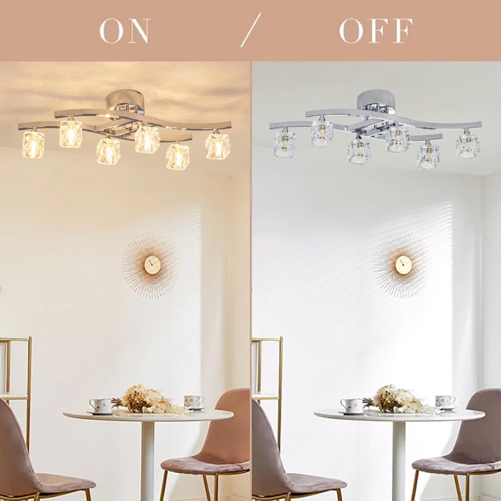 Ceiling Light Stylish Ceiling Light Interior LED Spot Glass Shade 6 Lights Chandelier Stylish Beautiful Light Living Dining Lounge Bedroom Light CEI-CRY-03-JP