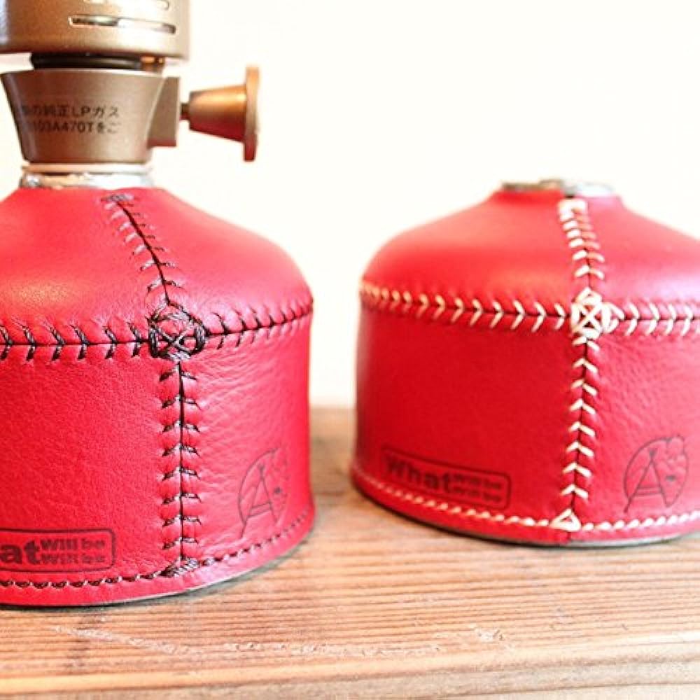 What will be will be & Greenfield Leather OD Can Gas Can Cover (Medium: 230g/250g Size) Leather Color (Red) Stitching (Ivory) Handmade Leather Genuine Leather Outdoor Camping Goods