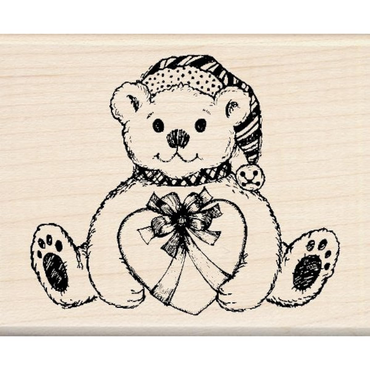 Inkadinkado Wooden Teddy Bear Christmas Stamp for Christmas Cards and Decorations, 2.25"L x 2.75"W