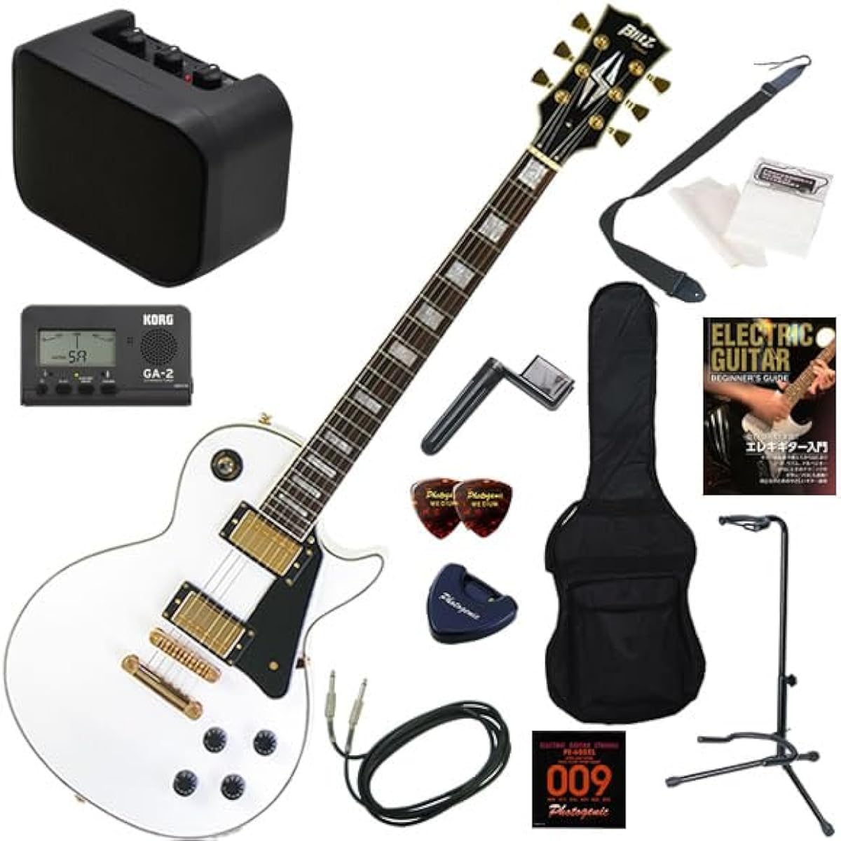 Blitz Electric Guitar Beginner's Guide - Easy 13-piece Set with Mini Amplifier BLP-CST/WH (White)