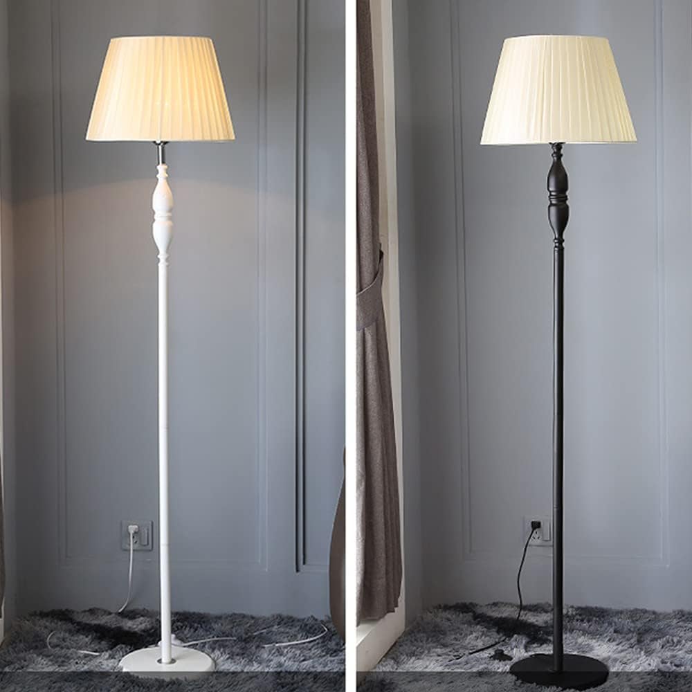 hofphd Floor Stand, LED Compatible, Fabric Shade, Floor Lamp, Floor Light, Base E26, Fabric, White/Black, 1 Light, For Study, Bedroom, Living Room, Indirect Lighting, Lighting Fixture (A+Black)