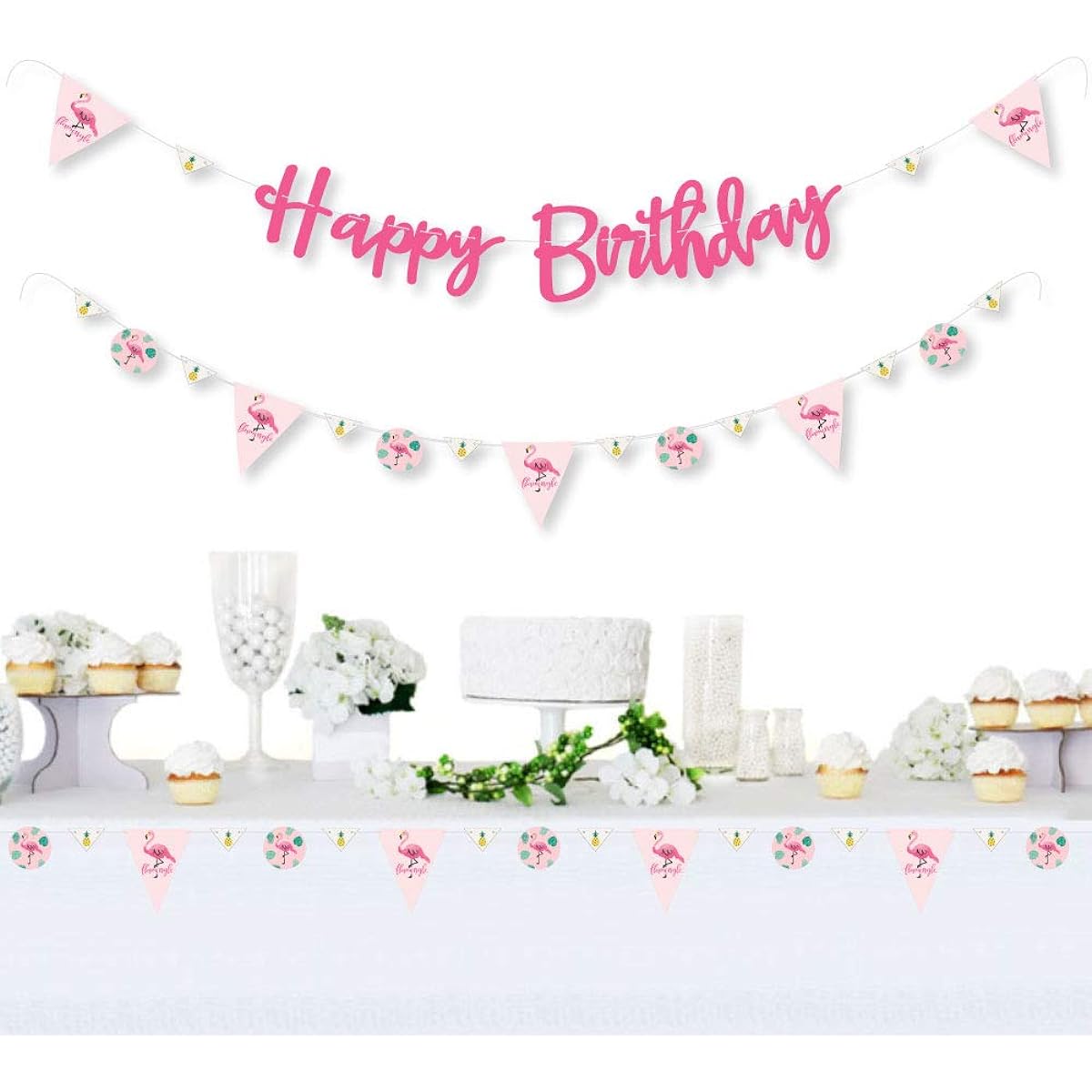 Big Dot of Happiness Pink Flamingos - Pineapple Party - Birthday Party Letter Banner Decorations - 36 Banner Cutouts and Happy Birthday Banner Letters