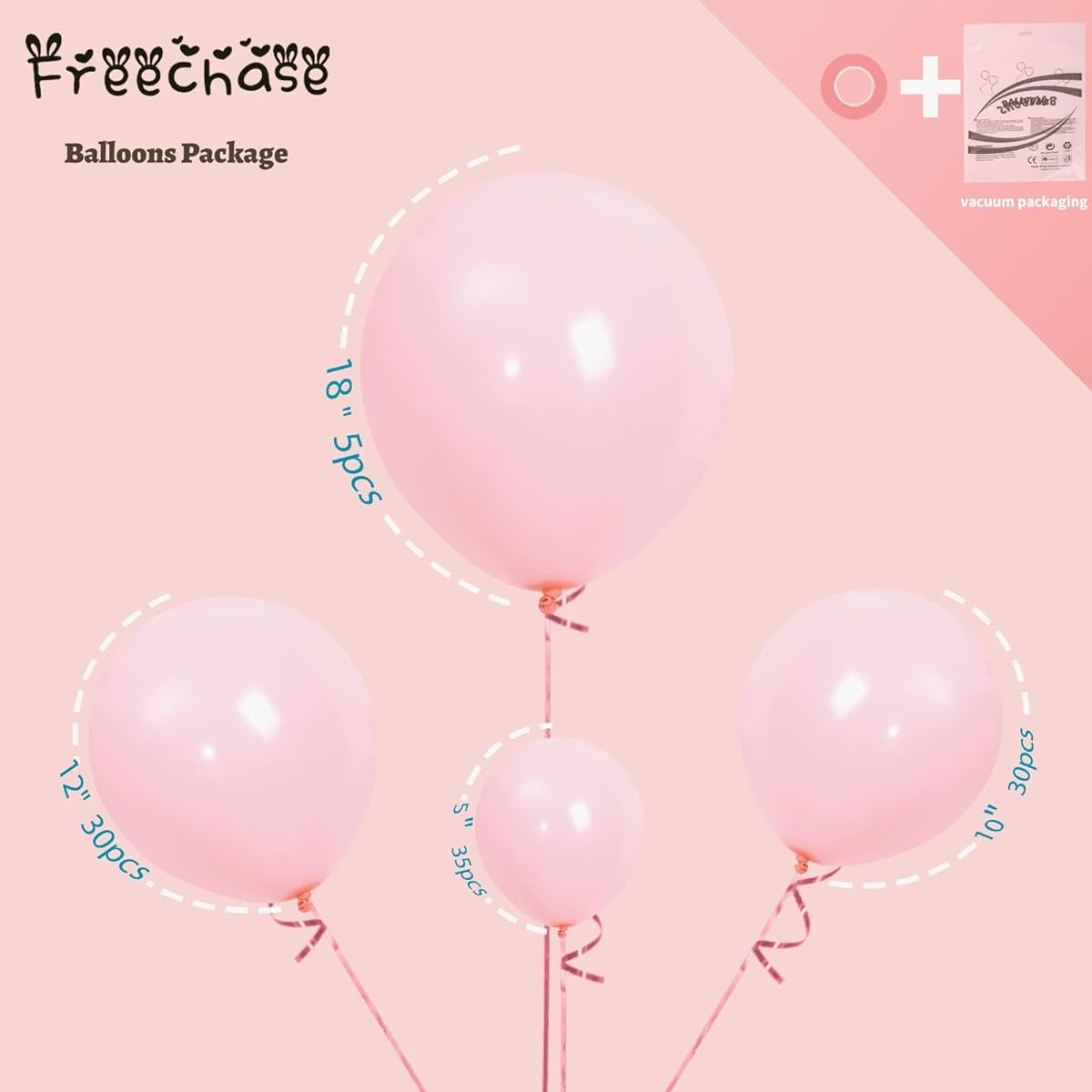 Freechase 100pcs Light Pink Latex Balloons - 5+10+12+18inch Pink Balloon Arch Kit Balloon Garland for Birthday Decorations Children's Day Party Baby Shower Graduation Party Valentine's Day Balloons