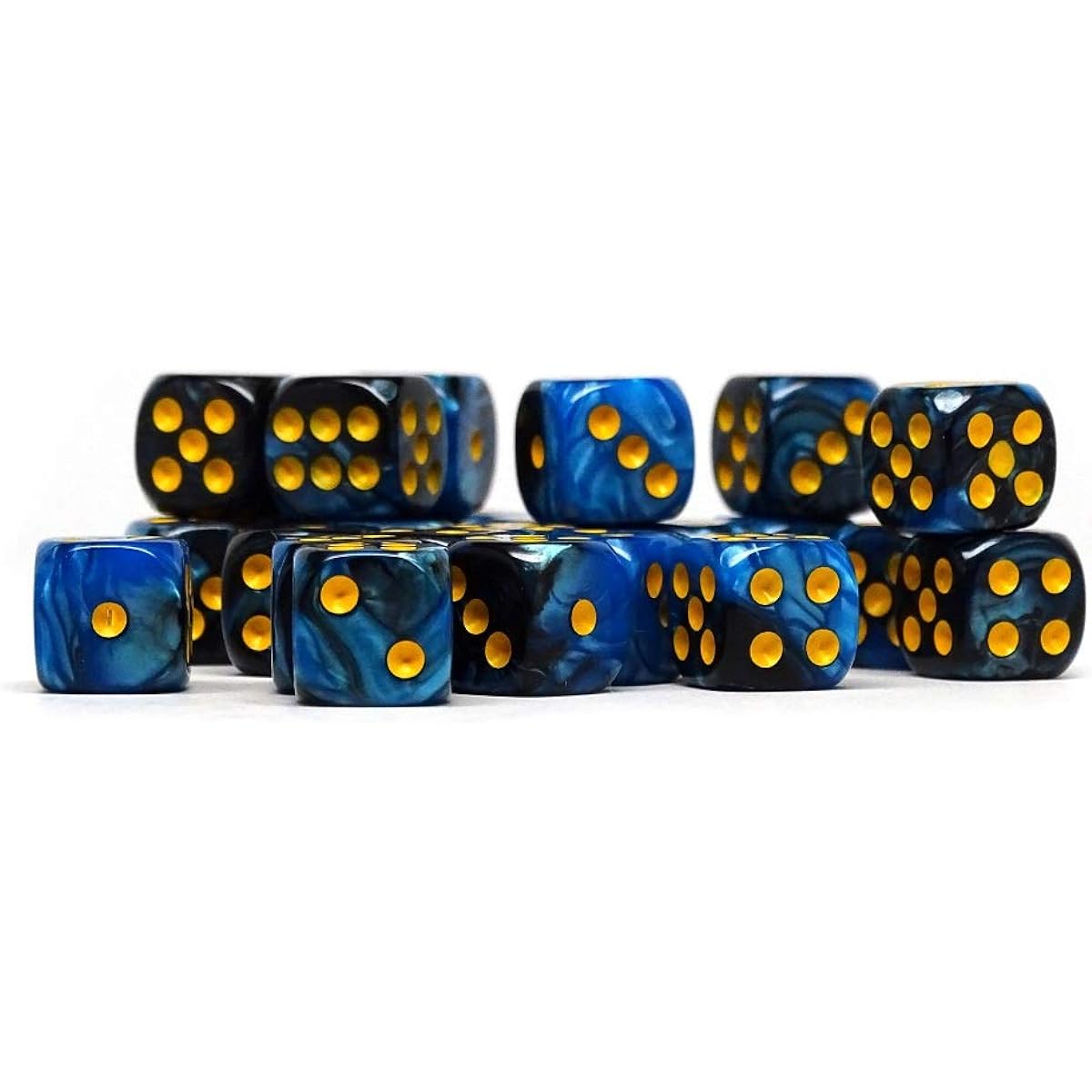 12mm d6 Black & Blue Swirl w/Yellow (25)