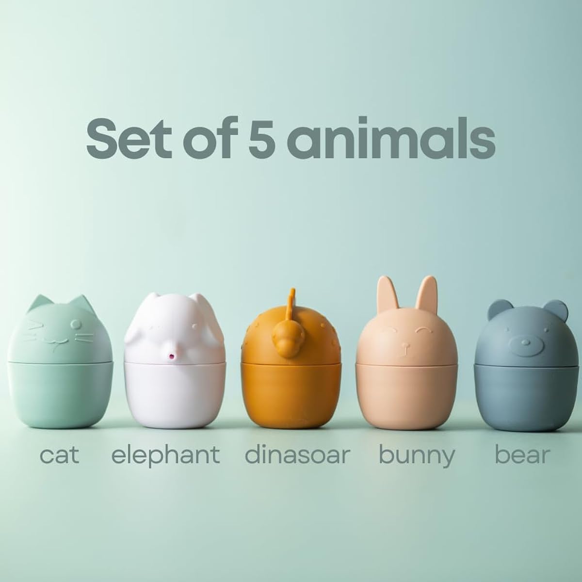 Ivory Cradle Silicone Bath Toy - Set of 5 Collapsible Animals - Dishwasher Safe Food Grade Silicone - Cute Neutral Color Pool Toys