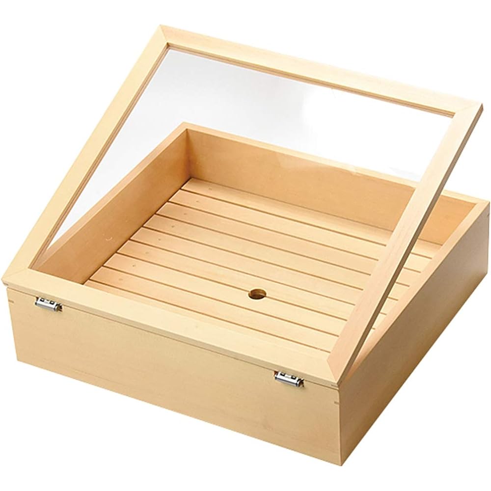 Yamako Made in Japan Neta Box (Extra Large) with Perforated Plate and Acrylic Lid 50 x 30 x 10 cm Commercial Use Wooden Plain Wood 35628