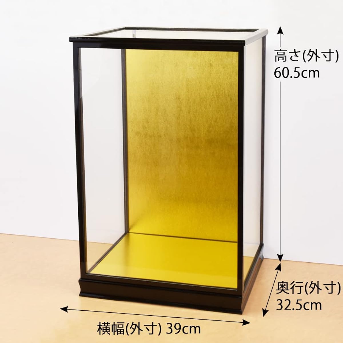 Japanese doll case, glass case, hina doll case, May doll case, checkered pattern, width 36 depth 30 height 55cm, size 10 black Jinya