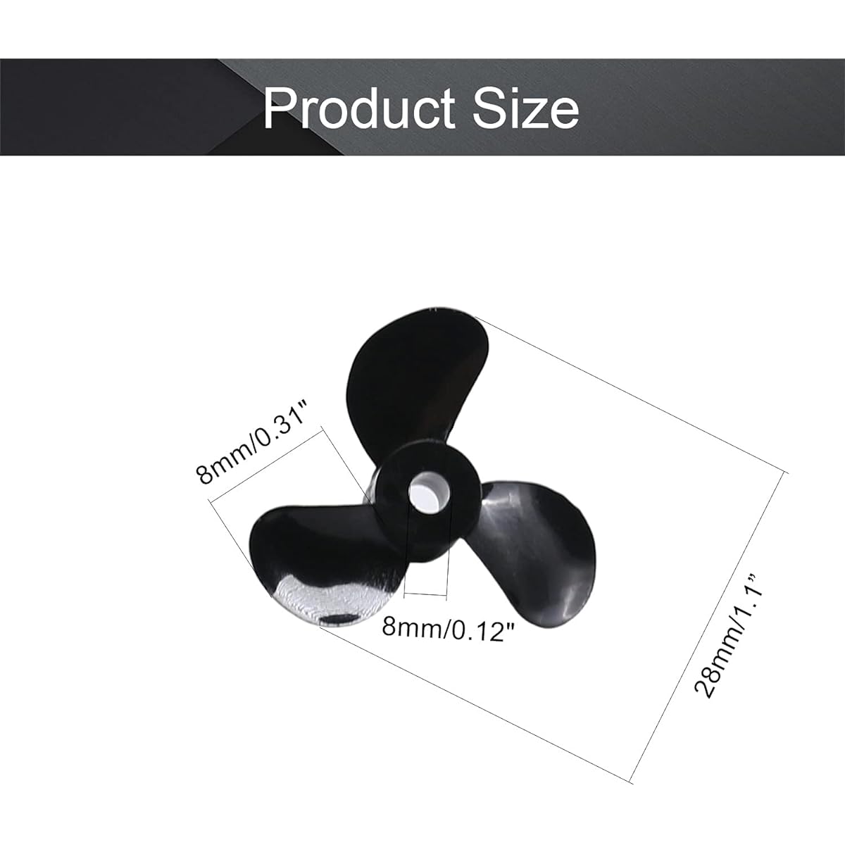 Bettomshin RC Boat CW CCW Propeller 3mm Shaft 3 Vane 28mm 5.1 P/D Fan Shape Pastic Black Rotating Propeller for RC Boat, 2 Pairs (Positive Oar)