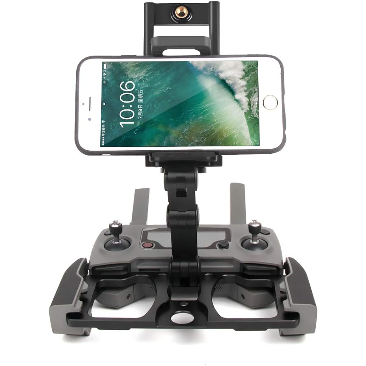 RC GearPro Foldable Aluminum Alloy Remote Control Monitor Holder Cell Phone Tablet Monitor Screen Holder Bracket Mount Clip for Mavic PRO/Mavic AIR/Mavic Air 2/Spark CrystalSky Monitor (Black)