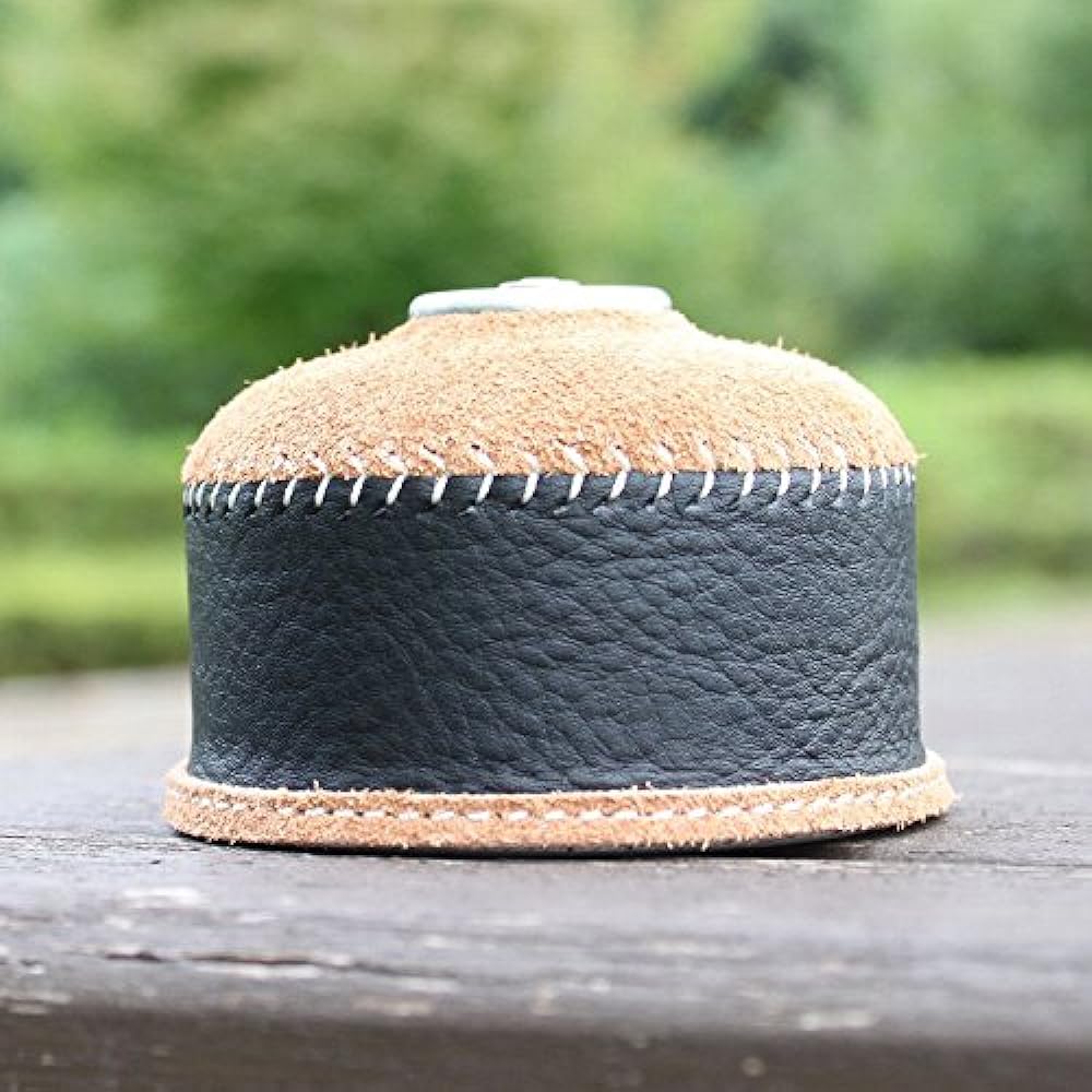 What will be will be Oil leather & suede OD gas can cover small 110g can equivalent (black x mocha brown leather x ecru stitching)