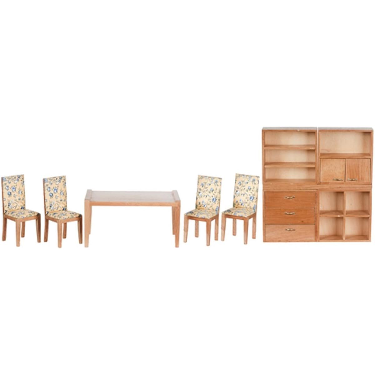 Dollhouse Miniature Modern Dining Set, Oak Finish, 9 pc T0140