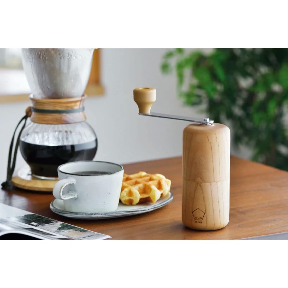 Kawasaki Synthetic Resin Hand Ground Coffee Mill MILLU Wood Coffee Mill Keyaki Made in Japan MI-030