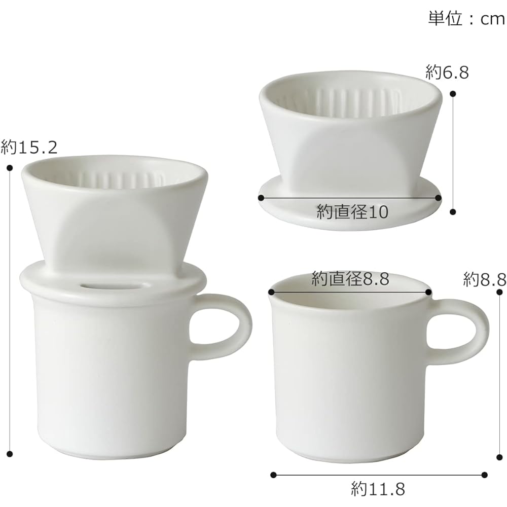 Kamoka Doguten Coffee Dripper Pottery Single Person Mug Set Banko Ware Tableware Made in Japan (White)